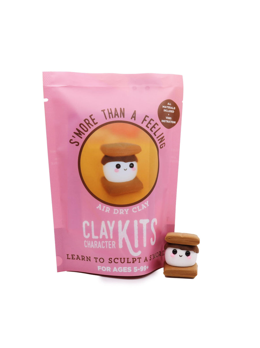 Pink package of Clay Kits with a s'more marshmallow character on a white background