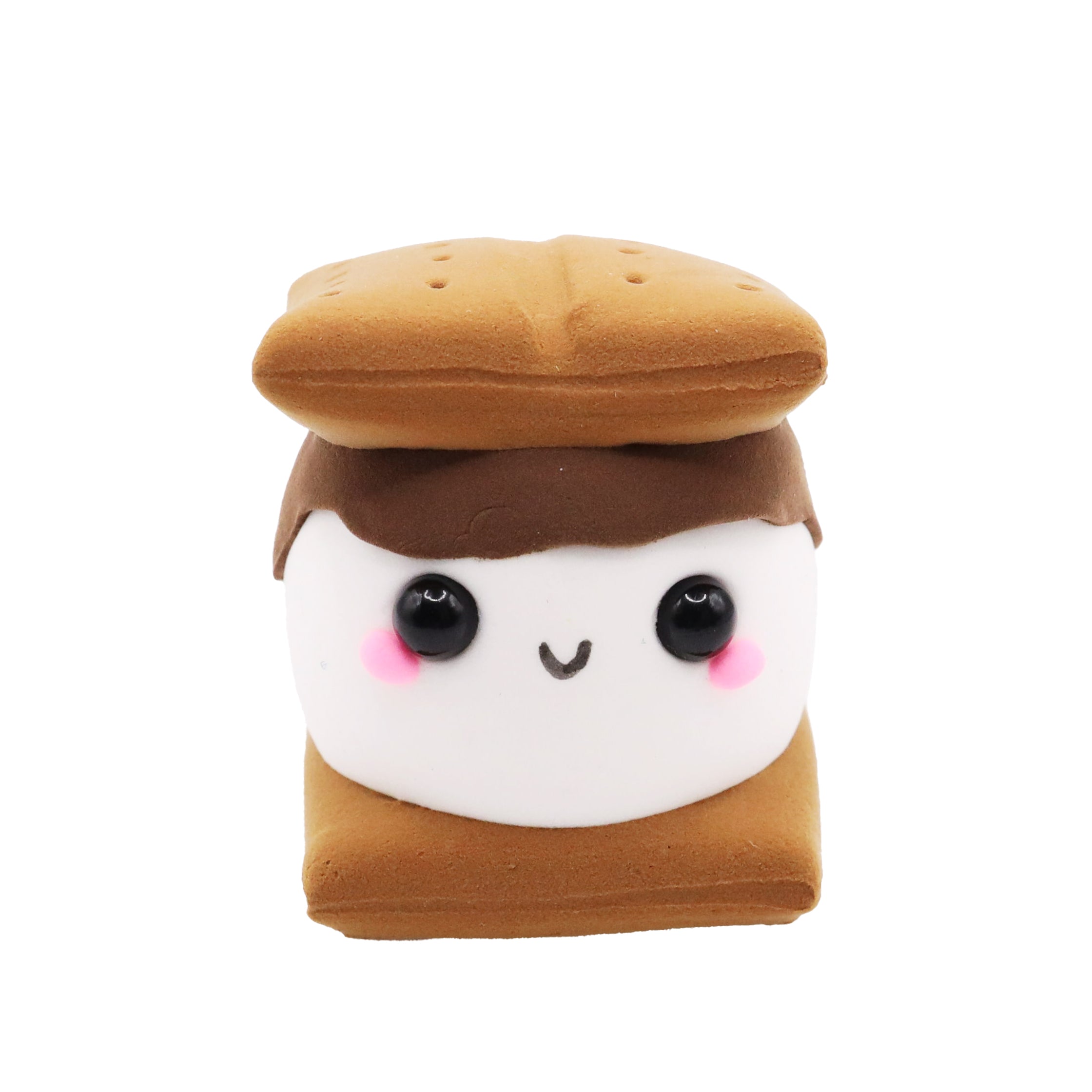 air dry foam clay s'more with a face on a white background